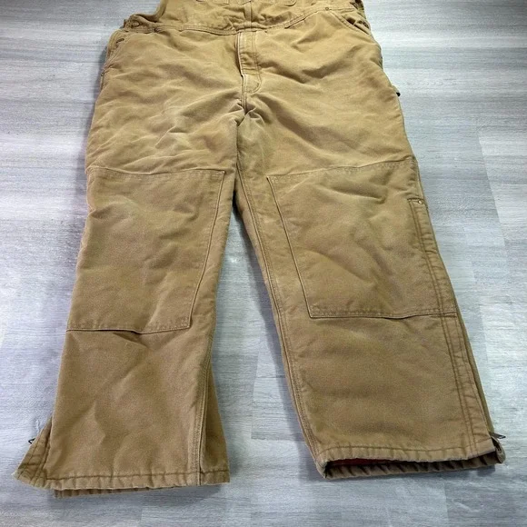 Carhartt Bib Overalls Mens 48x30 Brown Insulated Quilt Lined Workwear R02 BRN